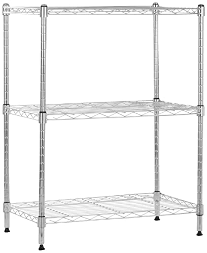Amazon Basics 3-Shelf Adjustable Heavy Duty Steel Wire Rack Storage Shelving Organizer for Kitchen, Garage, 23.2" L x 13.4" W x 30" H, Chrome