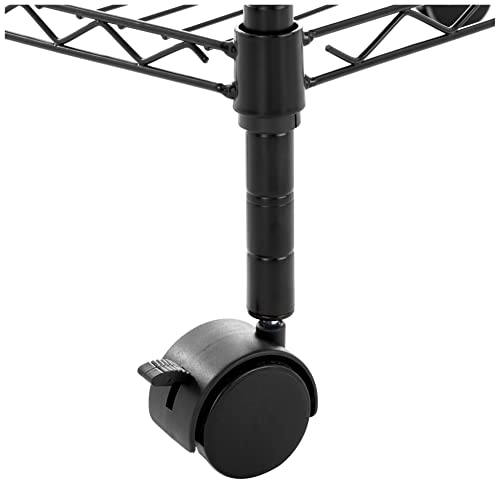 Amazon Basics 3-Shelf Adjustable, Heavy Duty Storage Shelving Unit on 2'' PP Plastic Wheel Casters, Metal Organizer Wire Rack, 23.2" L x 13.4" W x 32.75" H, Black