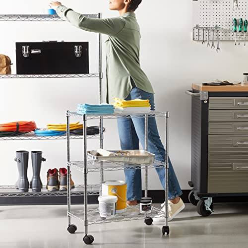 Amazon Basics 3-Shelf Heavy Duty Adjustable Wire Shelving Storage Rack on 2" PP Plastic Wheel Casters, Steel Utility Shelving Unit for Garage and Laundry Room, 23.2" x 13.4" x 32.75", Chrome view 2