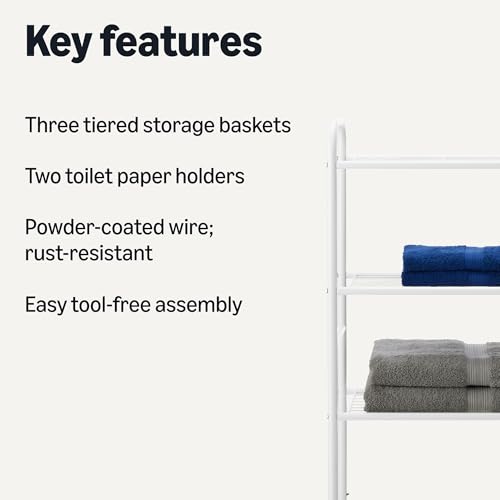 Amazon Basics 3 Tier Bathroom Over the Toilet Storage Organizer with Paper Holders, White