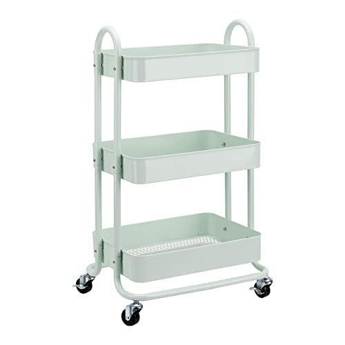 Amazon Basics 3-Tier Metal Rolling Utility Cart, Storage Organizer, Multi-Functional Kitchen Island Cart, Portable Shelving Unit with Caster Wheels, Mint Green