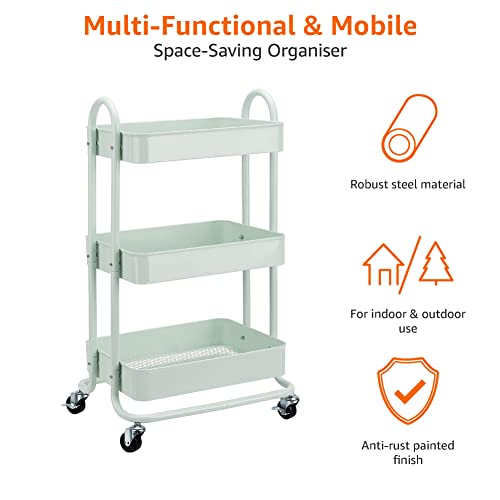 Amazon Basics 3-Tier Metal Rolling Utility Cart, Storage Organizer, Multi-Functional Kitchen Island Cart, Portable Shelving Unit with Caster Wheels, Mint Green view 3