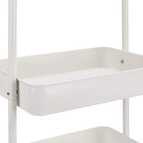 Amazon Basics 3-Tier Rolling Utility Cart, Storage Organizer, Lockable Wheels, Multifunctional Storage, Portable Mobile Shelving Unit, White view 2