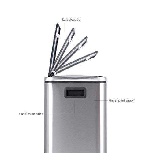 Amazon Basics 30L Dual Bin Soft-Close Trash can with Foot Pedal - 2 x 15 Liter Bins, Stainless Steel, Small Inner bins, Suitable for 1 or 2 People