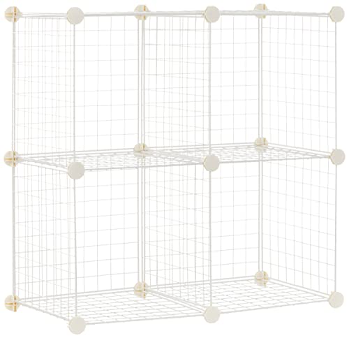 Amazon Basics 4 Cube Storage Organizer - Wire Grid Closet and Storage Shelves, Stackable, White 14"x14"x14"