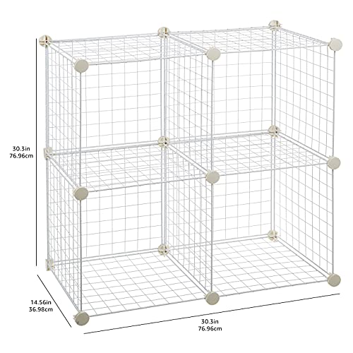 Amazon Basics 4 Cube Storage Organizer - Wire Grid Closet and Storage Shelves, Stackable, White 14"x14"x14"