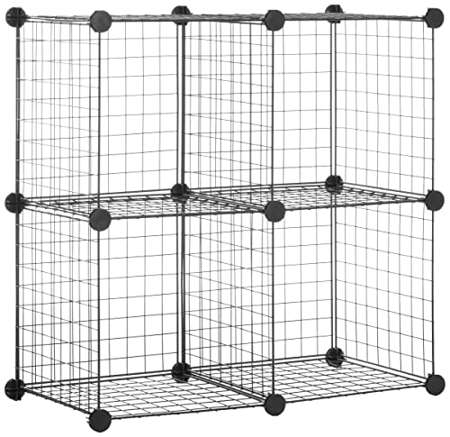 Amazon Basics 4 Cube Storage Organizer - Wire Grid Closet and Shelves, Stackable, Black 14"x14"x14"