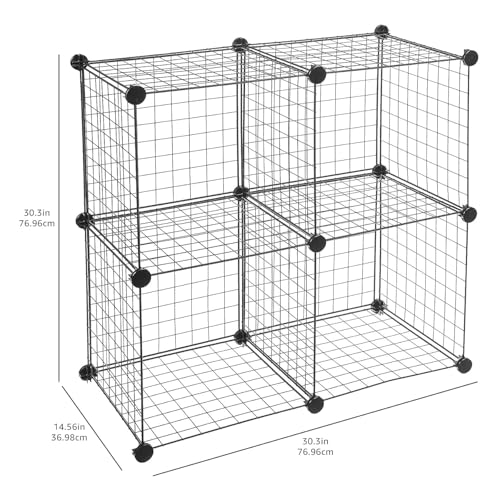 Amazon Basics 4 Cube Storage Organizer - Wire Grid Closet and Shelves, Stackable, Black 14"x14"x14"