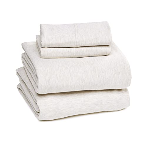 Amazon Basics 4 Piece Breathable 100% Cotton Jersey Knit Sheet Set, Stretchy Lightweight, Includes Flat and Fitted Sheets, Pillowcase, Full, Oatmeal view 2