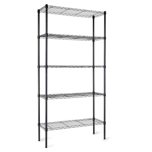 Amazon Basics 5-Shelf Adjustable Heavy Duty Steel Wire Rack Storage Shelving Organizer for Kitchen, Garage, 36" L x 14" W x 72" H, Black