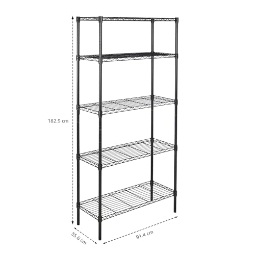Amazon Basics 5-Shelf Adjustable Heavy Duty Steel Wire Rack Storage Shelving Organizer for Kitchen, Garage, 36" L x 14" W x 72" H, Black