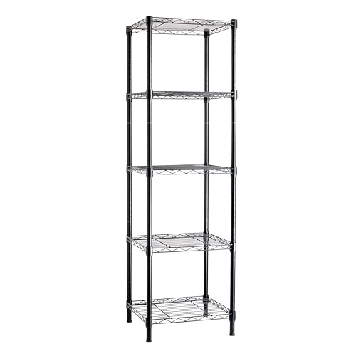 Amazon Basics 5-Shelf Tower Adjustable Storage Shelving Unit, Black, 16 D x 16 W x 54 H in
