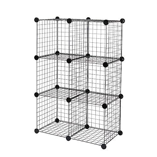 Amazon Basics 6-Cube Wire Grid Stackable Storage Organizer, Metal Shelving Unit, No-Tool Assembly, 26"W x 38"H x 12.6"D, Black