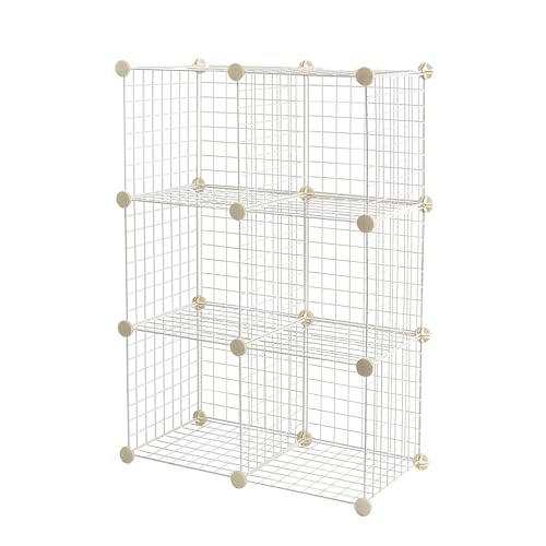 Amazon Basics 6 Cube Wire Grid Stackable Storage Shelves, 12.6 x 26 x 38 inches, White