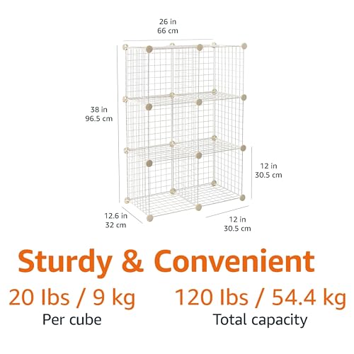 Amazon Basics 6 Cube Wire Grid Stackable Storage Shelves, 12.6 x 26 x 38 inches, White