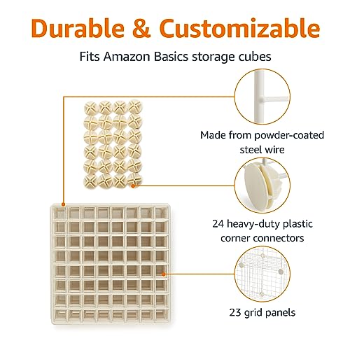 Amazon Basics 6 Cube Wire Grid Stackable Storage Shelves, 12.6 x 26 x 38 inches, White
