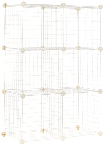 Amazon Basics 6 Cube Wire Grid Storage Shelves, Stackable Cubes, White, 14.6" D x 30.3" W x 44.8" H