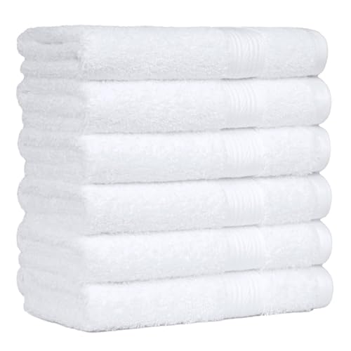Amazon Basics 6 Piece hand towels for bathroom, Fade Resistant 100% Cotton Hand Towels, soft absorbent bathroom hand towels 6 - Pack (26''x16''), White