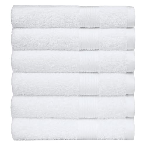 Amazon Basics 6 Piece hand towels for bathroom, Fade Resistant 100% Cotton Hand Towels, soft absorbent bathroom hand towels 6 - Pack (26''x16''), White