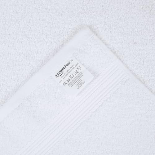 Amazon Basics 6 Piece hand towels for bathroom, Fade Resistant 100% Cotton Hand Towels, soft absorbent bathroom hand towels 6 - Pack (26''x16''), White