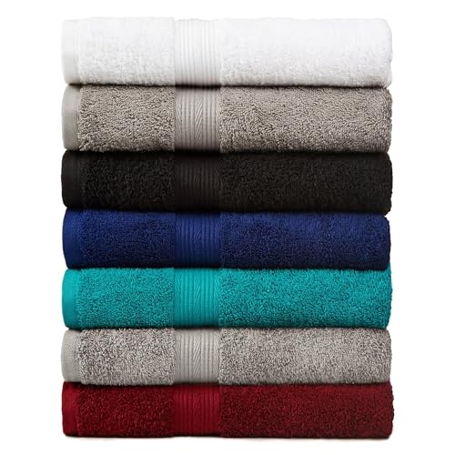 Amazon Basics 6 Piece Oversized Fade resistant Towel set, 100% Cotton towels for bathroom, soft and absorbent, 2 Bath Towels, 2 Hand Towels and 2 Washcloths bathroom towel set, Gray