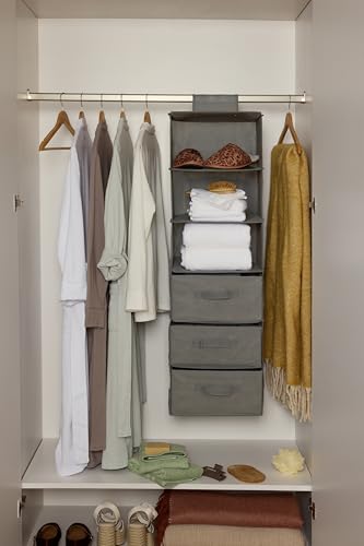 Amazon Basics 6-Tier Hanging Closet Organizer with Removable Drawers for Sweaters, 6.9"D x 13.6"W x 12.2"H, Grey view 2