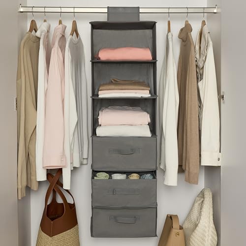 Amazon Basics 6-Tier Hanging Closet Organizer with Removable Drawers for Sweaters, 6.9"D x 13.6"W x 12.2"H, Grey view 3