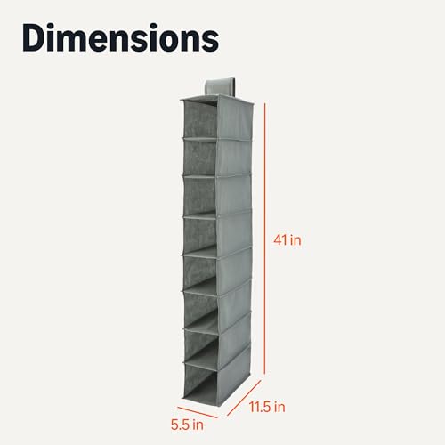 Amazon Basics 8-Tier Hanging Closet Shelf Shoe Organizer, 11.5 x 41 x 5.5 in, Dark Grey