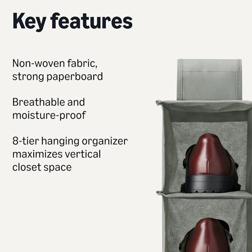 Amazon Basics 8-Tier Hanging Closet Shelf Shoe Organizer, 11.5 x 41 x 5.5 in, Dark Grey