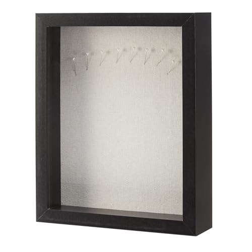 Amazon Basics 8" x 10" Rectangular Shadow Box Wood Frame for Photos, Art, and Memorabilia, Black, Tabletop Display