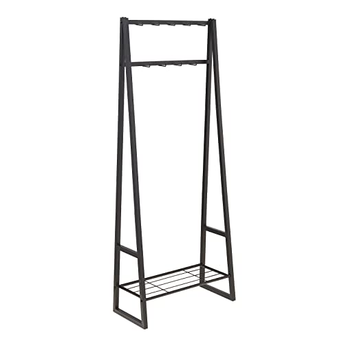 Amazon Basics 9 Hooks Coat Rack, Hallstand Entryway Shoe Bench with Metal 1-Tier Shelf, 13" D x 27.6" W x 69" H, Black