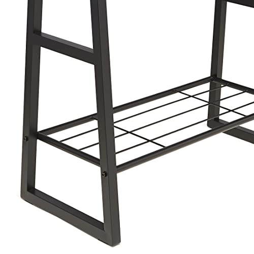 Amazon Basics 9 Hooks Coat Rack, Hallstand Entryway Shoe Bench with Metal 1-Tier Shelf, 13" D x 27.6" W x 69" H, Black