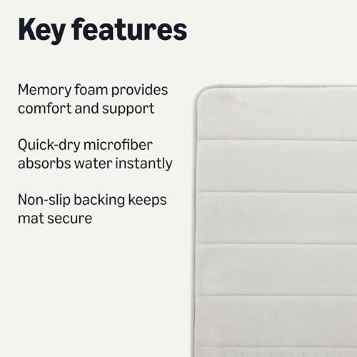 Amazon Basics Absorbent & Fast Dry Plush Memory Foam Bath Mat, Non-Slip Backing, 17 x 24 in, Light Gray view 3