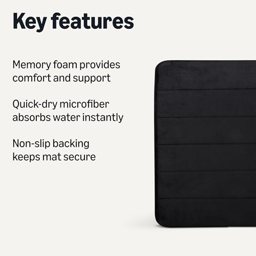Amazon Basics Absorbent & Fast Dry Plush Memory Foam Bath Mat, 17 x 24 in, Black view 3