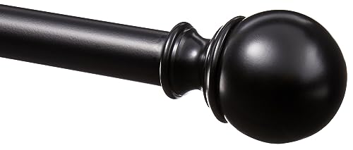 Amazon Basics Adjustable Curtain Rods for Windows, Round Finials, 1-Inch Rod, 72" to 144", Black, Pack of 1