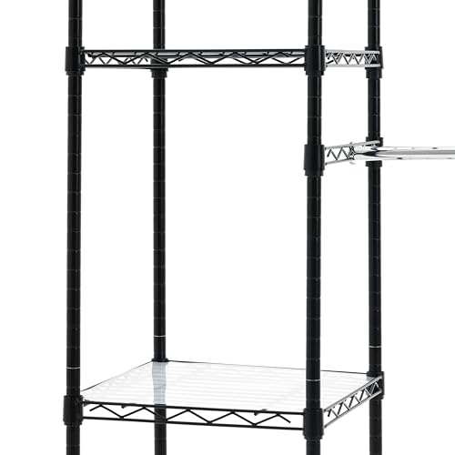 Amazon Basics Adjustable Expandable Metal Hanging Closet Storage Organizer Rack with Shelves, 57-80''L x 14''W x 72''H, Black