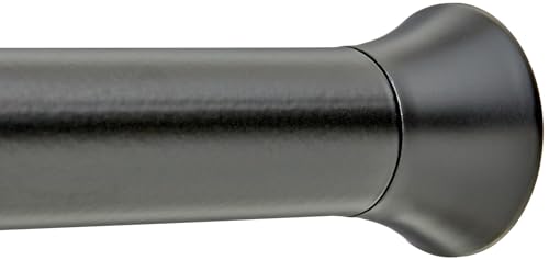 Amazon Basics Adjustable Sturdy Spring Tension Curtain Rod, No Drilling/No Holes, 36-54", Black, Classic Finial