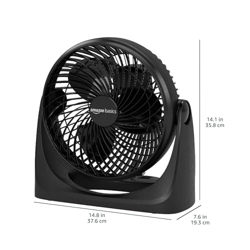 Amazon Basics Air Circulator Fan, Desk Fan for Bedroom, Home and Office, With 90-Degree Tilt Head, 3 Speed Settings, Lightweight (4.2 LBS), 70 Watts, Black, 14.8"Wx7.6"Dx14.1"H