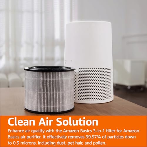 Amazon Basics Air Purifier Replacement 3-In-1 Filter for Amazon Basics Air Purifier B0CL993435 (NOT for other models), Covers Up to 1067 Sq Ft, 1 Pack