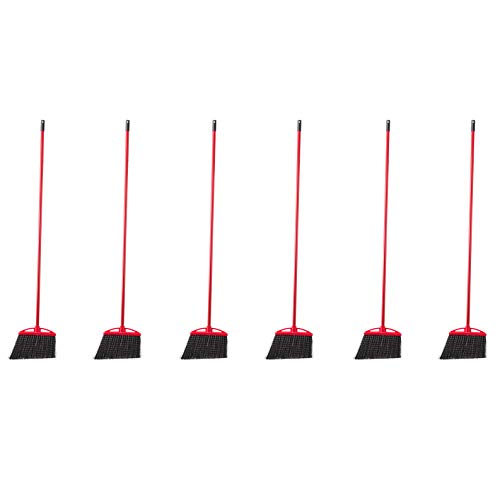 Amazon Basics Angle Broom With Metal Handle, 6-Pack, Black & Red (Previously AmazonCommercial brand)