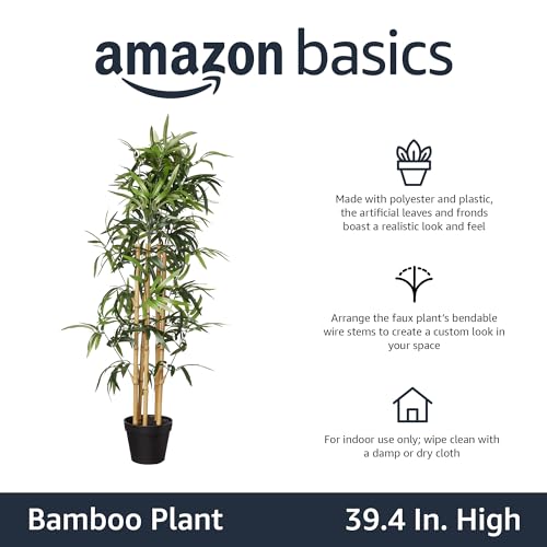 Amazon Basics Artificial Bamboo Plant with Plastic Planter Pot, 39.4", Green, Home Office Decor, Floor Plant view 2
