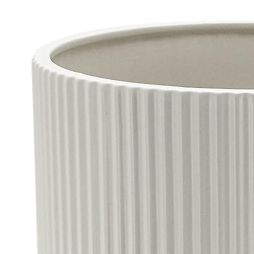 Amazon Basics Assorted Sizes Fluted Ceramic Round Indoor Outdoor Planters with Drainage, Set of 3, Modern Design, 6 inch, 8 inch, 10 inch, White