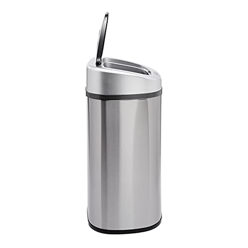 Amazon Basics Automatic Trash Can with Lid, Hands-Free, Stainless Steel, D-Shaped 80 l, 2 Bins