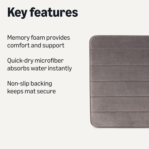 Amazon Basics Bath Mat for Bathroom, Absorbent Plush Memory Foam, Fast Dry Microfiber, Non-Slip, 17 x 24 Inches, Dark Gray view 3