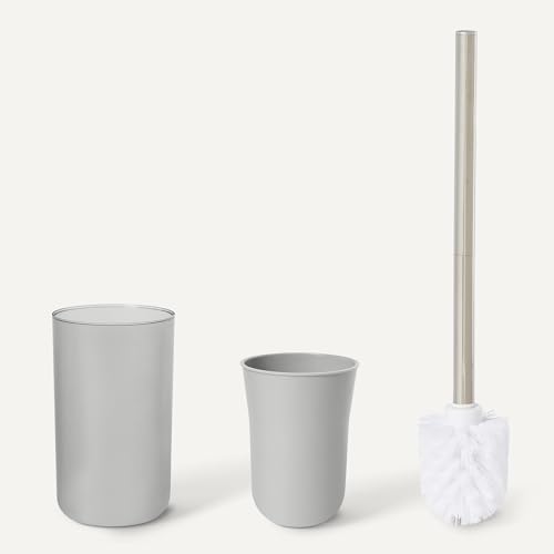 Amazon Basics Bathroom Set, 6-Piece with Toothbrush Holder, Soap Dispenser, Soap Dish, Toothbrush Cup, Trash Can, Toilet Brush and Holder, Grey view 3