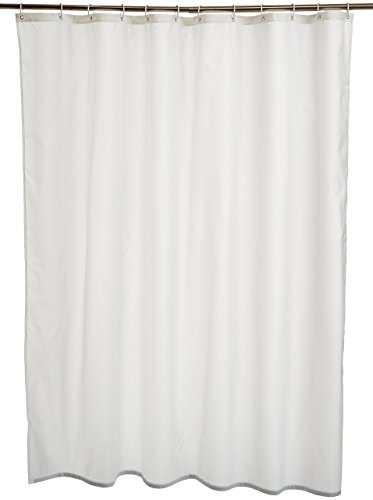Amazon Basics Bathroom Shower Curtain, Water Resistant Fabric with Grommets & Hooks, Machine Washable, 72"x72", White