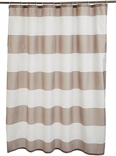 Amazon Basics Bathroom Shower Curtain, Water Resistant Fabric with Grommets & Hooks, Machine Washable, 72"x72", Light Brown, Beige