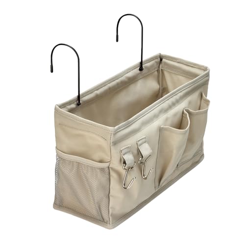 Amazon Basics Bedside Caddy Hanging Storage Organizer, 4.72 x 14.57 x 7.87 in, Linen, Dark Grey