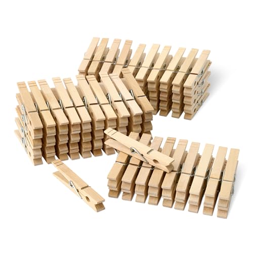 Amazon Basics Birch Wood Clothespins with Strong Spring-Loaded Grip, Holds up to 3 lbs, Pack of 100