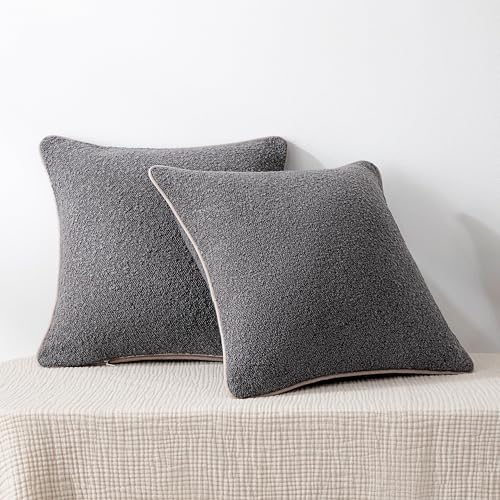 Amazon Basics Boucle Throw Pillow Covers for Couch, Living Room, Home Decor with Hidden Zipper, Grey, 18×18in, Pack of 2 view 3